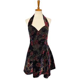 Vintage 90s Y2K Rampage Dark Romantic Whimsigoth Floral Halter Mini Dress